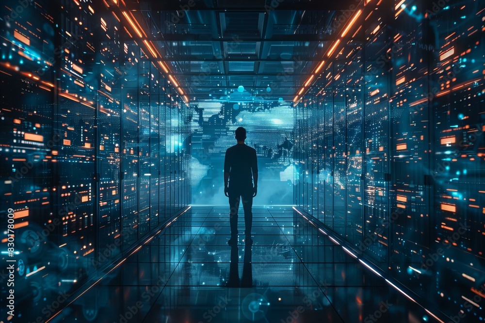 Man standing in a room with bright lights Man standing in a room with bright lights