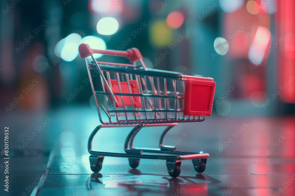 Miniature Shopping Cart with supermarket background
