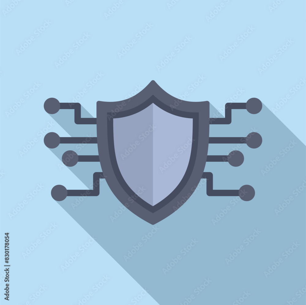 Flat design icon of a shield blended with digital circuit lines on a blue background Flat design icon of a shield blended with digital circuit lines on a blue background