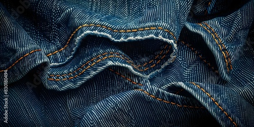 Exploring the intricate details of denim fabric: showcasing unique seams and texture. Concept Denim Fabric, Seams, Texture, Details, Fashion Showcase photo