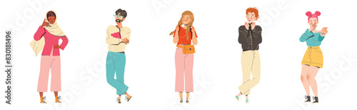 Man and Woman Character Showing Hand Gesture Expressing Emotion with Body Language Vector Illustration Set