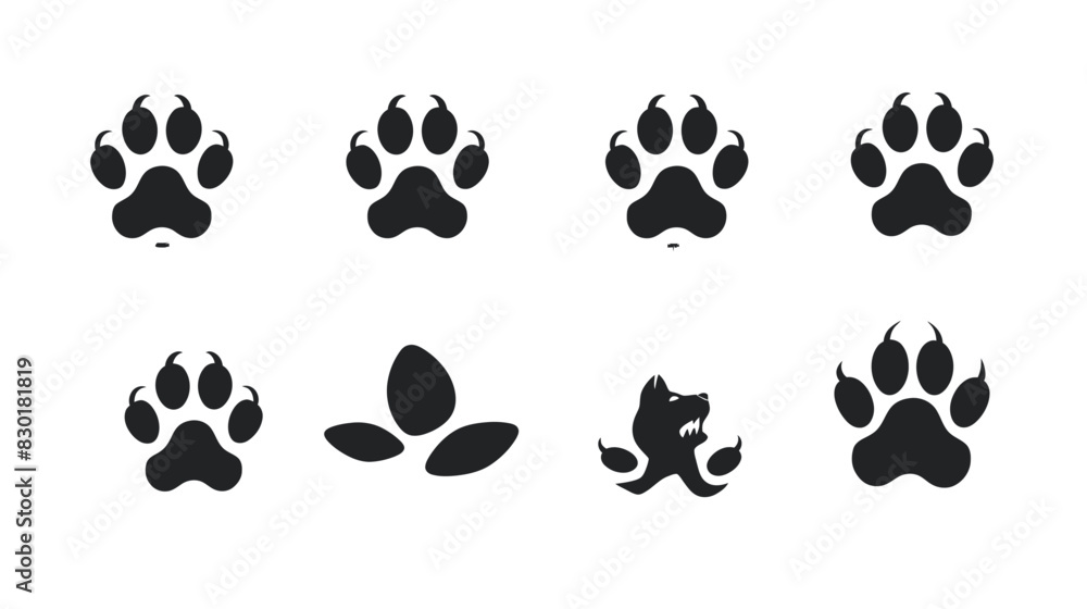 Paw icons for emoticons. Silhouette, paw symbols for emoticon design, cute paws. Vector icons Paw icons for emoticons. Silhouette, paw symbols for emoticon design, cute paws. Vector icons