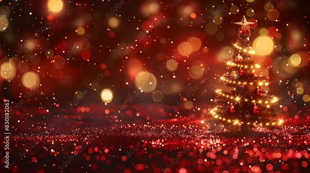 Naklejka premium a Christmas tree with lights on it in a dark room