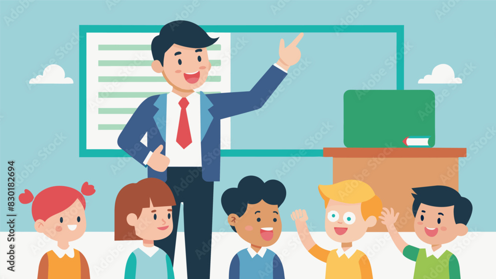 An enthusiastic student council president addressing the school assembly outlining their plans for the fundraiser and encouraging everyone to participate.. Vector illustration An enthusiastic student council president addressing the school assembly outlining their plans for the fundraiser and encouraging everyone to participate.. Vector illustration