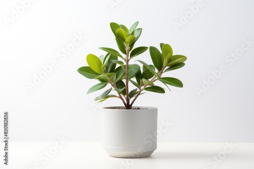 A photo of a plant in a white pot on a white background. © Thanaphon