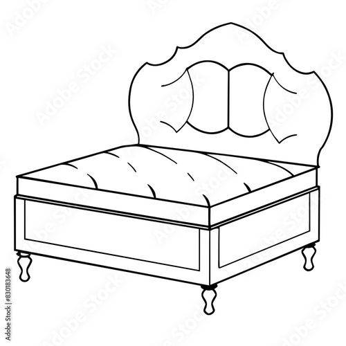  illustration of an ornate bed frame with a curved headboard and footboard