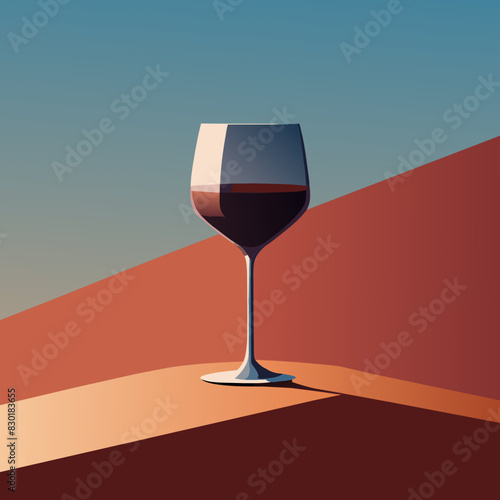 wine glass filled with red wine against a sandy or desert-like background
