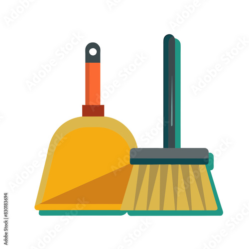 colorful vector illustration of a dustpan and brush
