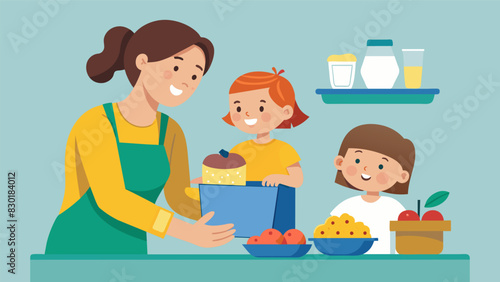 A parent whips up a batch of banana oat muffins packed with healthy ingredients like whole wheat flour and chia seeds and packs them into their childs lunchbox as a tasty and. Vector illustration