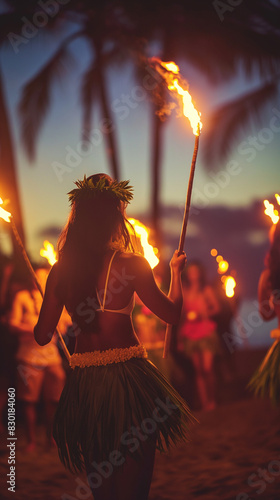 Traditional Hawaiian Luau with Dancers and Torches