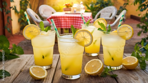 Summer lemonades in the glasses