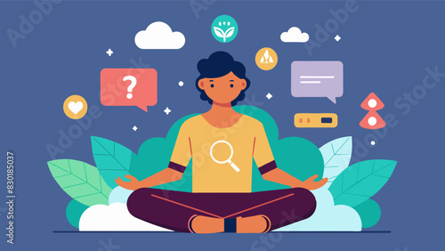 A person practicing mindful media consumption by actively asking themselves if the content they are consuming is contributing to a healthy mindset towards body image.. Vector illustration
