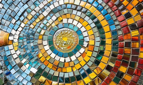 Vivid Mosaic Art with Colorful Glass Tiles Arranged in Swirling Pattern - Abstract Artistic Background