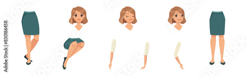 Woman Arm, Legs and Head as Character Constructor with Separated Body Part Vector Set
