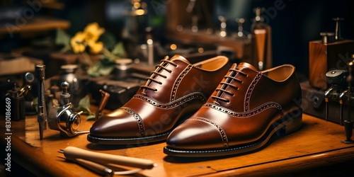 Skilled Cobbler Creates Leather Shoes with Traditional Craftsmanship and High-Quality Materials. Concept Leather Craftsmanship, Traditional Techniques, High-Quality Materials, Skilled Cobbler