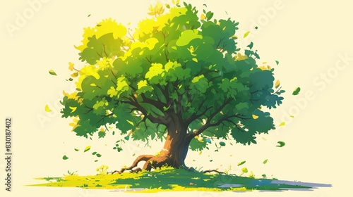 A vibrant cartoon of a green tree
