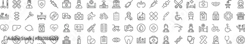 Collection of Line Signs of Healthcare and Veterinary. Suitable for books, stores, shops. Editable stroke in minimalistic outline style. Symbol for design