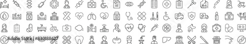 Collection of Line Icons of Healthcare and Veterinary for Adverts. Suitable for books, stores, shops. Editable stroke in minimalistic outline style. Symbol for design