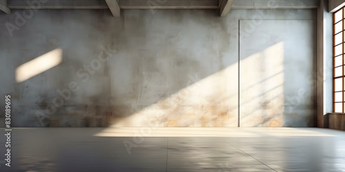 Designing a Minimalist Room with Concrete Walls, Grey Floor, Soft Lighting, and Skylight Window. Concept Minimalist Design, Concrete Walls, Grey Floor, Soft Lighting, Skylight Window