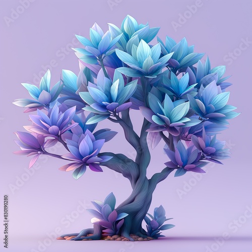 Fairytale Tree With Blue Leaves. Illustration On The Theme Of Images  Symbols  Signs And Nature. Generative AI