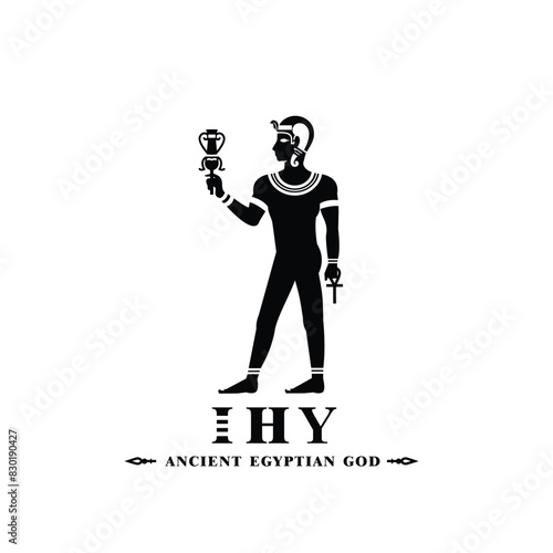 Silhouette of the Iconic ancient Egyptian god ihy, Middle Eastern god Logo for Modern Use	