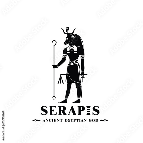 Silhouette of the Iconic ancient Egyptian god serapis, Middle Eastern god Logo for Modern Use	