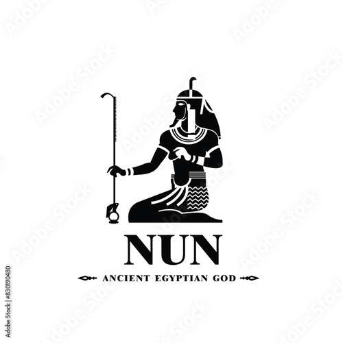 Silhouette of the Iconic ancient Egyptian god nun, Middle Eastern god Logo for Modern Use	