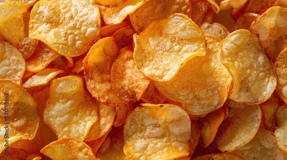 View of tasty potato chips from the top View of tasty potato chips from the top