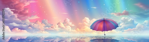 Rainbow umbrella with a dreamy background, illustration, soft lighting, whimsical atmosphere 8K , high-resolution, ultra HD,up32K HD photo