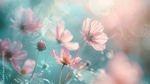 Colorful cosmos flowers in garden  spring time  blurred background  sunny day  sunlight and shadows  nature photography  natural light