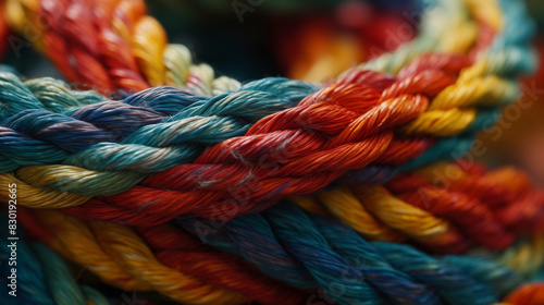 Bunch of nylon rope closeup view colorful ropes