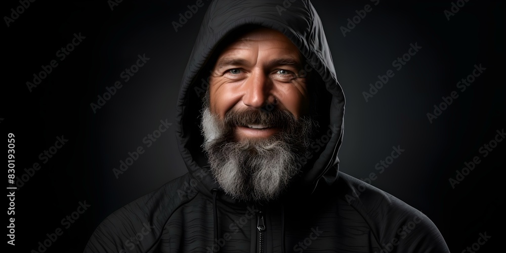 Smiling Middle-Aged Bearded Man in a Sweatshirt. Concept Portrait Photography, Men's Fashion, Middle-Aged Models Smiling Middle-Aged Bearded Man in a Sweatshirt. Concept Portrait Photography, Men's Fashion, Middle-Aged Models