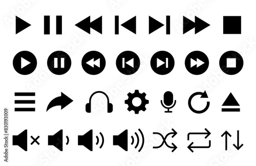 Media player icon set. Video and audio player buttons collection. Player interface. vector