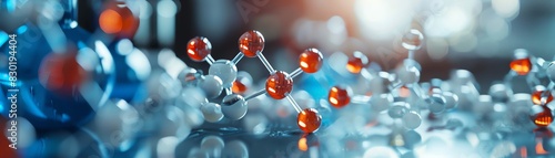 Close-up of colorful molecular structure with atoms and bonds, representing scientific research, chemistry, and biochemistry concepts.