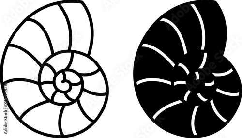 Seashell icons. Black and White Vector Shellfish Icons. Summer and Vacation Concept