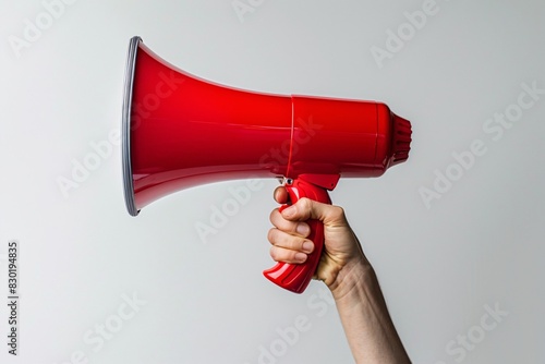 a hand holding a red megaphone photo