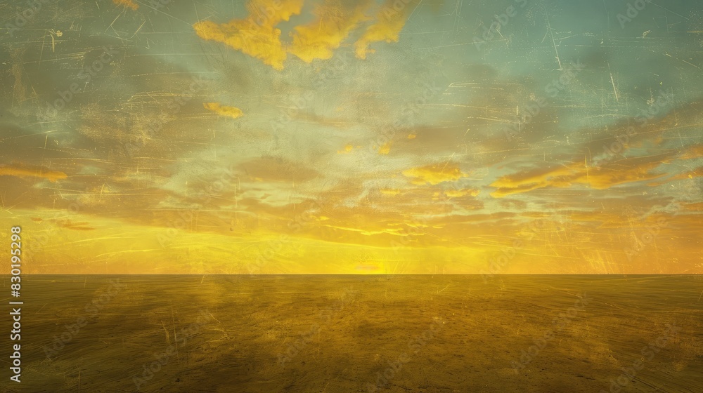 Fototapeta premium The horizon is painted with golden shades as the sun descends serenely