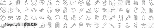 Collection of Icons of Medicine, Healthcare, Veterinary for Shops and Stores. Suitable for books, stores, shops. Editable stroke in minimalistic outline style. Symbol for design