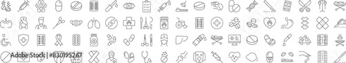 Collection of Signs of Medicine, Healthcare, Veterinary. Suitable for books, stores, shops. Editable stroke in minimalistic outline style. Symbol for design