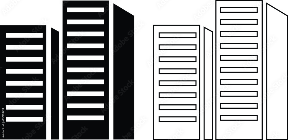 Building icon set containing house, office, bank, school, hotel, shop, university, city, real estate and hospital symbol. Solid flat and line black vector collection isolated on transparent background Building icon set containing house, office, bank, school, hotel, shop, university, city, real estate and hospital symbol. Solid flat and line black vector collection isolated on transparent background