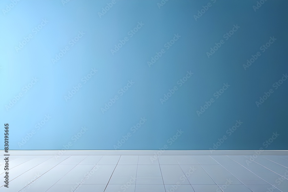 Universal minimalistic blue background for presentation. A light blue wall in the interior with beautiful built-in lighting and a smooth floor.

