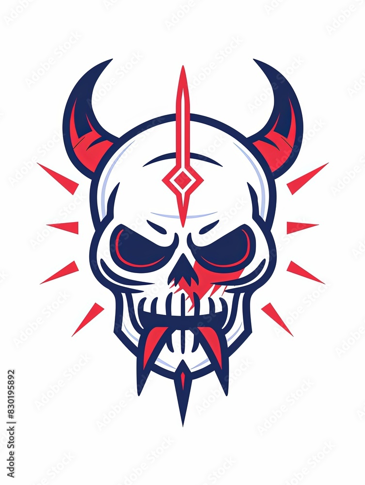 A skull with horns and a sword in the middle of it A skull with horns and a sword in the middle of it