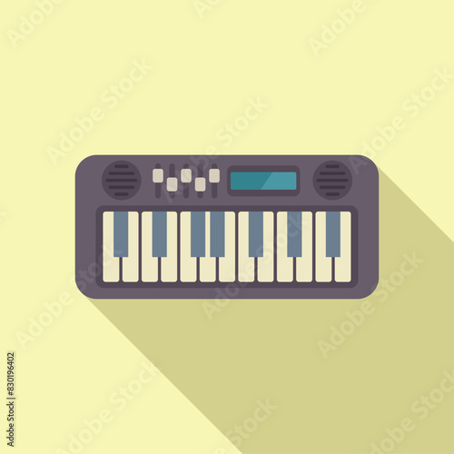 Flat design vector graphic depicting a stylized electronic keyboard on a pastel background
