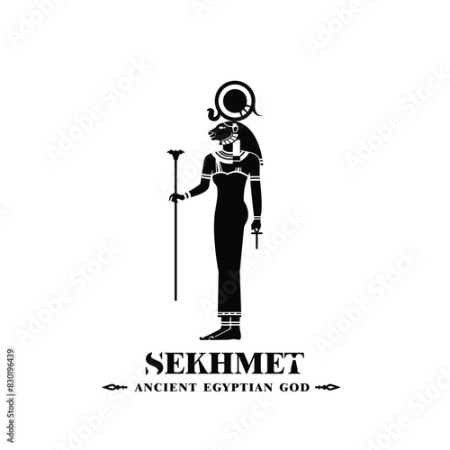 Sekhmet Silhouette of ancient egypt god lion death king middle east with crown and scepter	