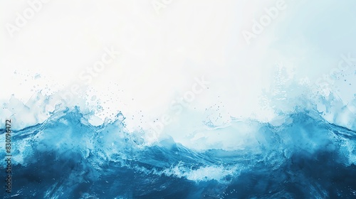 Abstract watercolour ocean waves close up, focus on, copy space blue shades Double exposure silhouette with sea
