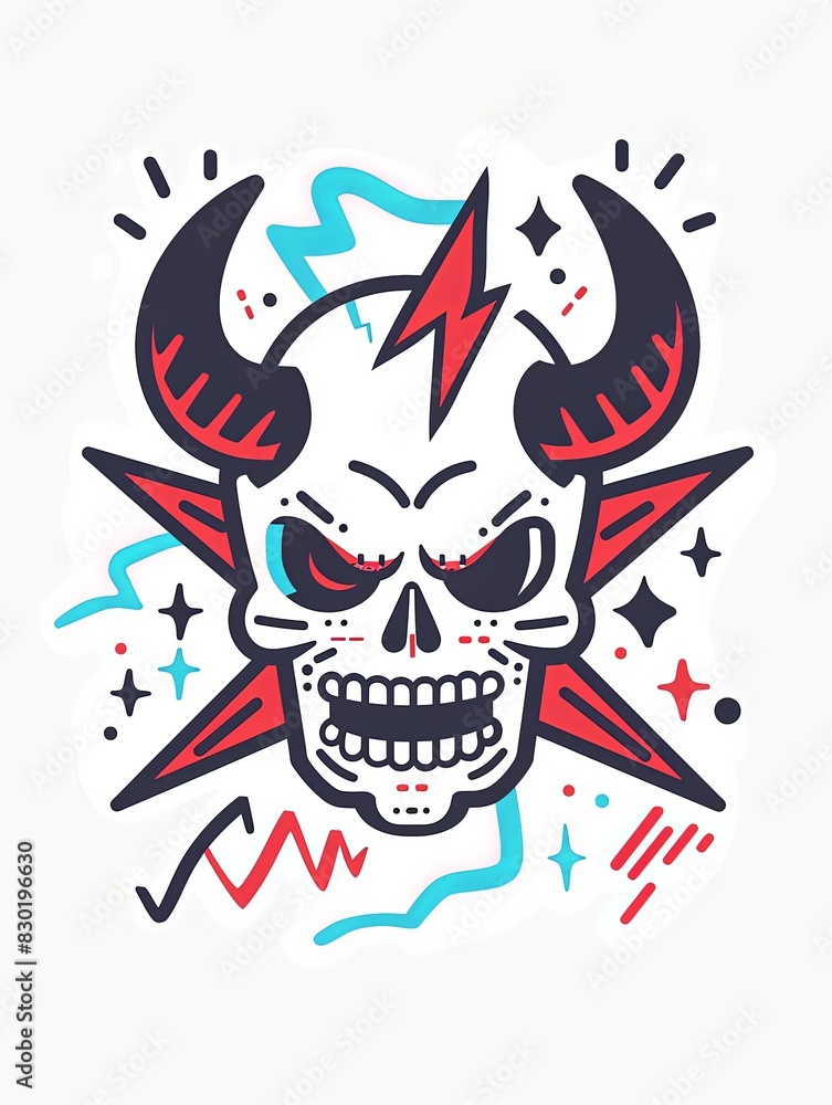 A skull with horns and a lightning bolt on its forehead
