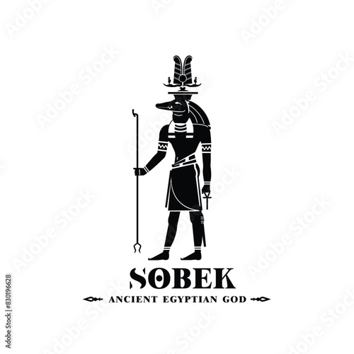 SOBEK Silhouette of ancient egyptian god middle east crocodile death king with crown and scepter	
