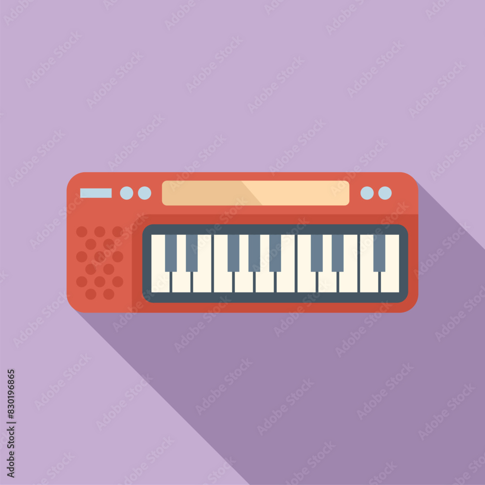 Flat design vector illustration of a red melodica, a keyboard harmonica, with musical charm Flat design vector illustration of a red melodica, a keyboard harmonica, with musical charm