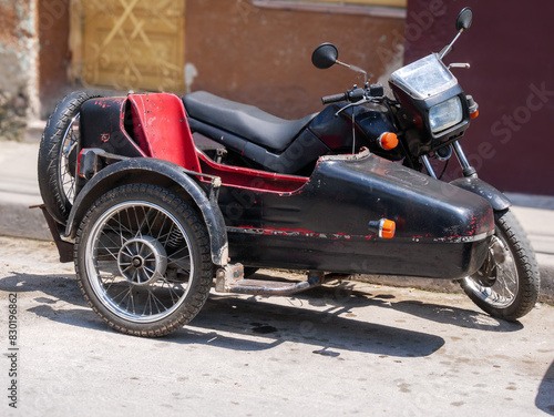 Old Motorcycle and Side Car in Cuba