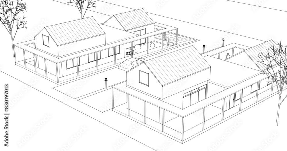 Fototapeta premium traditional residential house 3d rendering